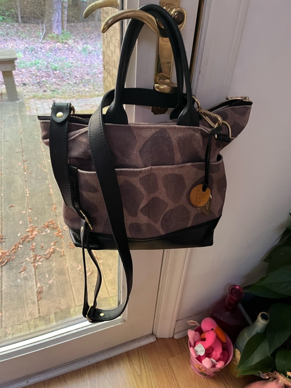 R. Riveter Otto Style Canvas Leather Tote‎ Bag Purse Animal Print